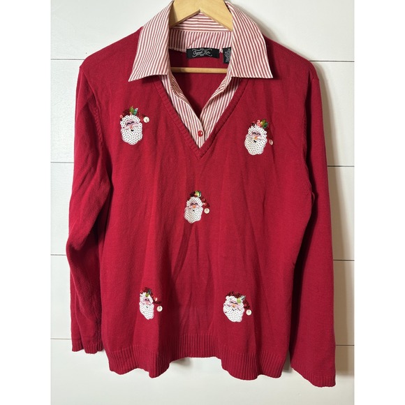 Vintage Crystal Kobe Sweater Womens XL Santa Sequin Pullover Christmas 90s Festi - Picture 1 of 6